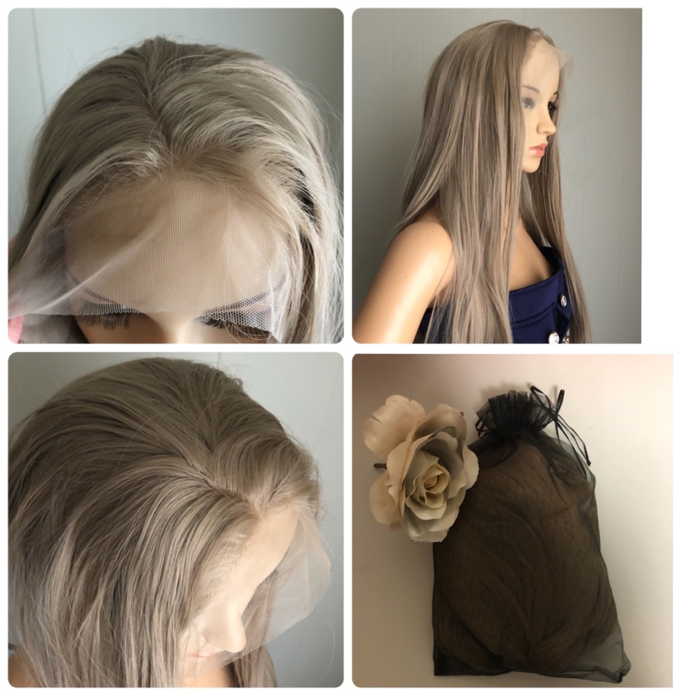 NWT 33” lace human hair Remy mix halo /dirty blonde blended straight long wig - Picture 5 of 15